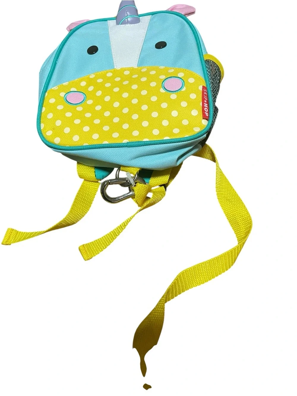Skip Hop Turquoise Unicorn Mini Backpack with Yellow Polka Dot Pocket